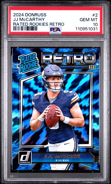 2024 Panini Donruss Rated Rookies Retro Jj Mccarthy #2 Gem Mt 10 front