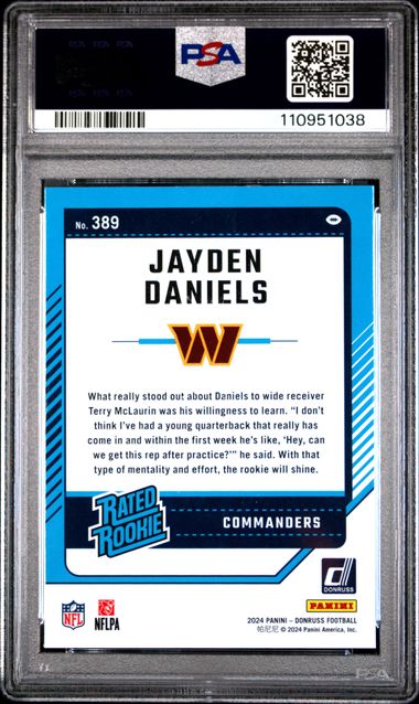 2024 Panini Donruss Jayden Daniels #389 Gem Mt 10 back