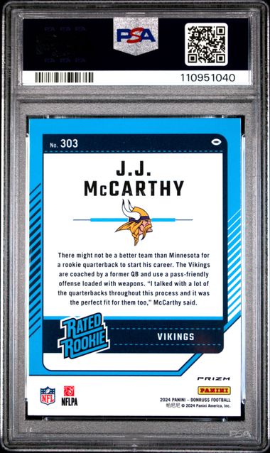2024 Panini Donruss Jj Mccarthy #303 (Optic Preview-Red Wave) Gem Mt 10 back