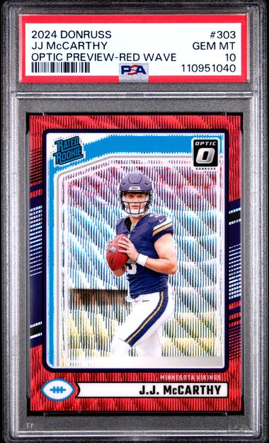 2024 Panini Donruss Jj Mccarthy #303 (Optic Preview-Red Wave) Gem Mt 10 front