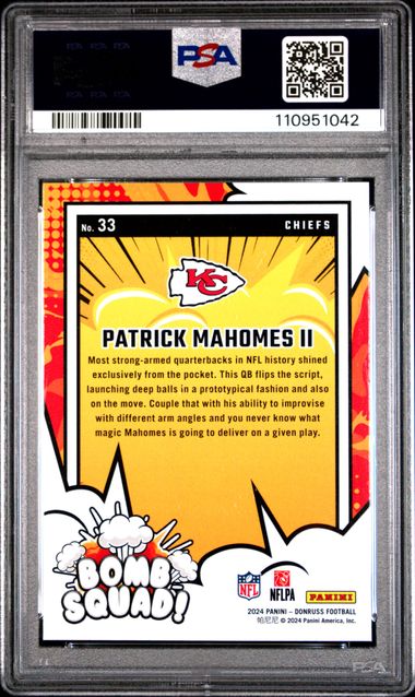 2024 Panini Donruss Bomb Squad Patrick Mahomes Ii #33 Gem Mt 10 back