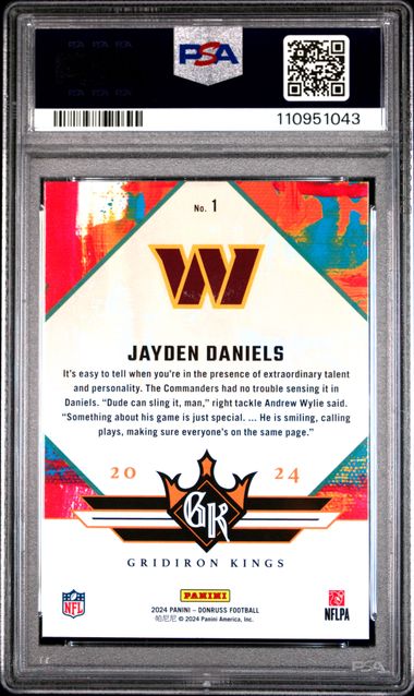 2024 Panini Donruss Rookie Gridiron Kings Jayden Daniels #1 Gem Mt 10 back