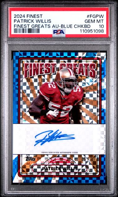2024 Topps Finest Finest Greats Autographs Patrick Willis #Fgpw (Finest Greats Au-Blue Chkbd) Gem Mt 10 front