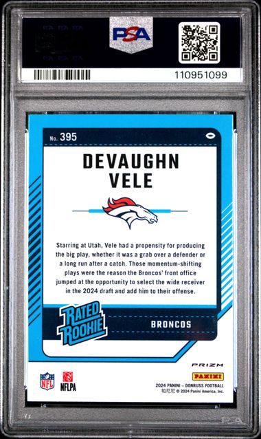 2024 Panini Donruss Devaughn Vele #395 (Optic Preview-Blue Scope) Gem Mt 10 back
