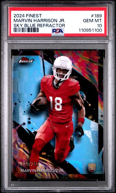 2024 Topps Finest Marvin Harrison Jr. #189 (Sky Blue Refractor) Gem Mt 10 front