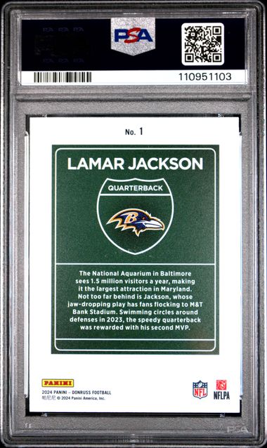 2024 Panini Donruss Downtown! Lamar Jackson #1 Mint 9 back