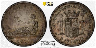 1870-SN M Peseta (1870) AU50