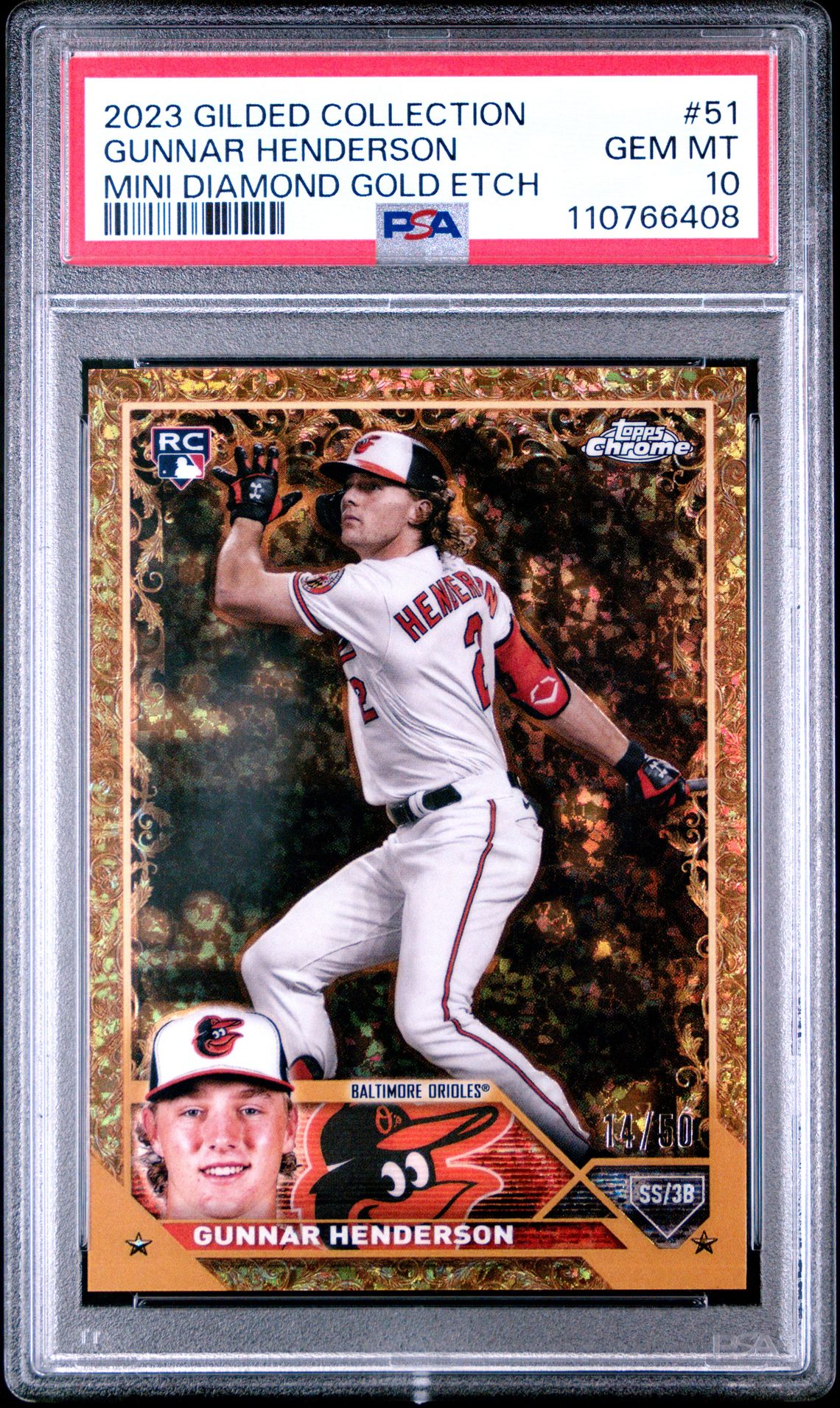 2023 Topps TOPPS GILDED COLLECTION MINI DIAMOND GOLD ETCH #51 Gunnar Henderson front