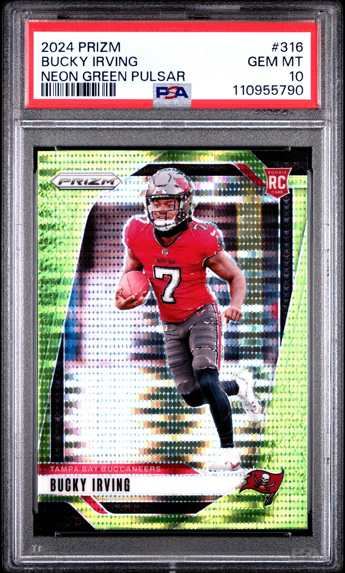 2024 Panini Prizm Bucky Irving #316 (Neon Green Pulsar) Gem Mt 10 front
