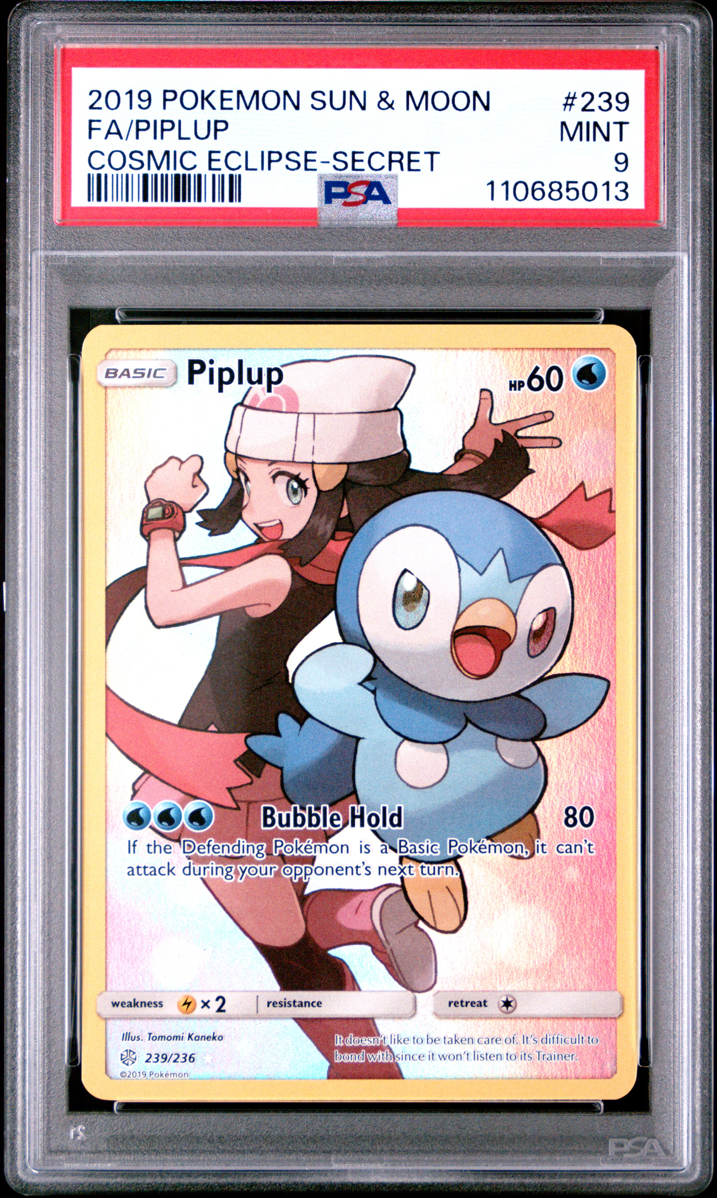 2019 #239 Full Art/Piplup PSA 9 Sun & Moon Cosmic Eclipse