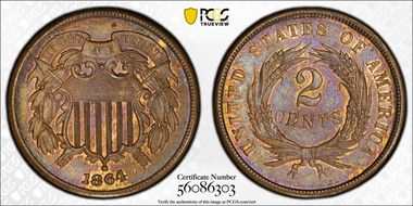 1864 2C Large Motto MS62BN