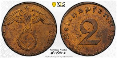 1937-A 2 Pfg J-362 MS63RB