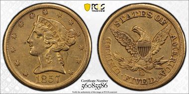 1857-D $5 N1