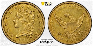 1834 $2.50 Classic AU50