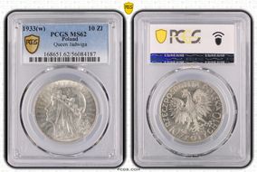 1933(w) 10 Zl Queen Jadwiga KM-22  Ag MS62