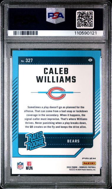 2024 Panini Donruss Caleb Williams #327 (Optic Preview-Pink) Mint 9 back