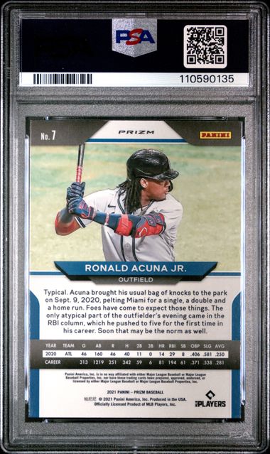 2021 Panini Prizm Ronald Acuna Jr. #7 (White Wave) Mint 9 back