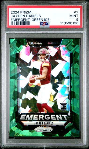 2024 Panini Prizm Emergent Jayden Daniels #2 (Emergent-Green Ice) Mint 9 front
