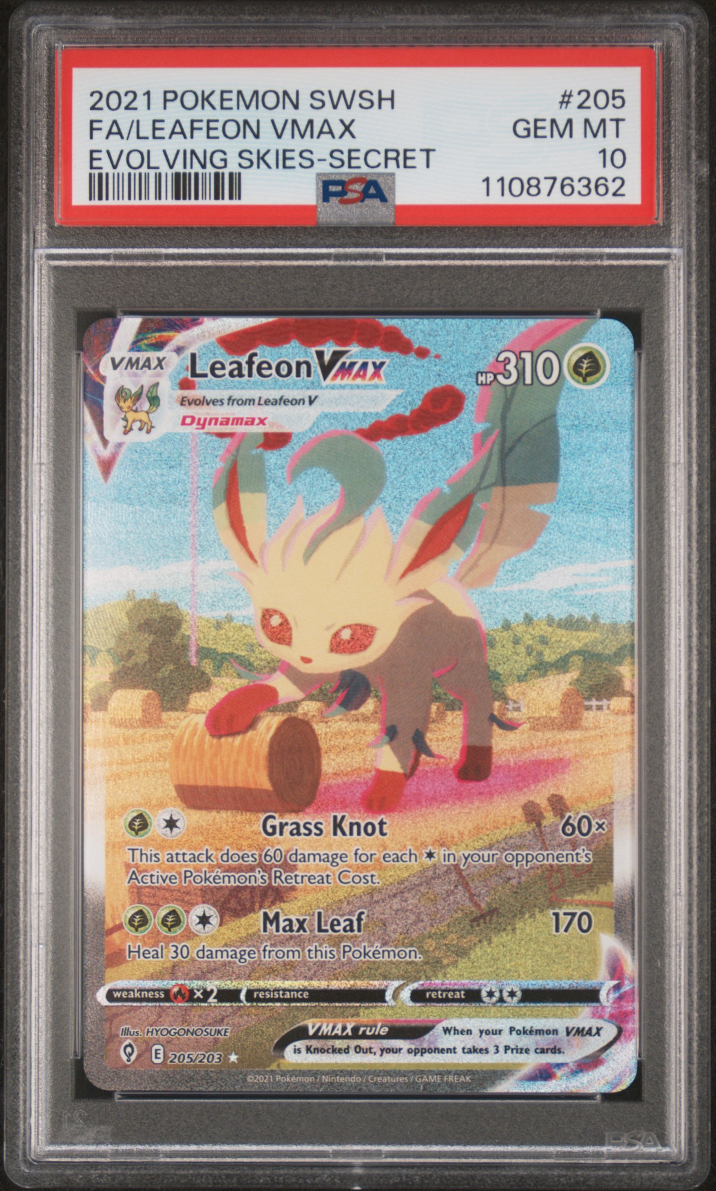 2021 #205 Full Art/Leafeon Vmax PSA 10 Sword & Shield Evolving Skies