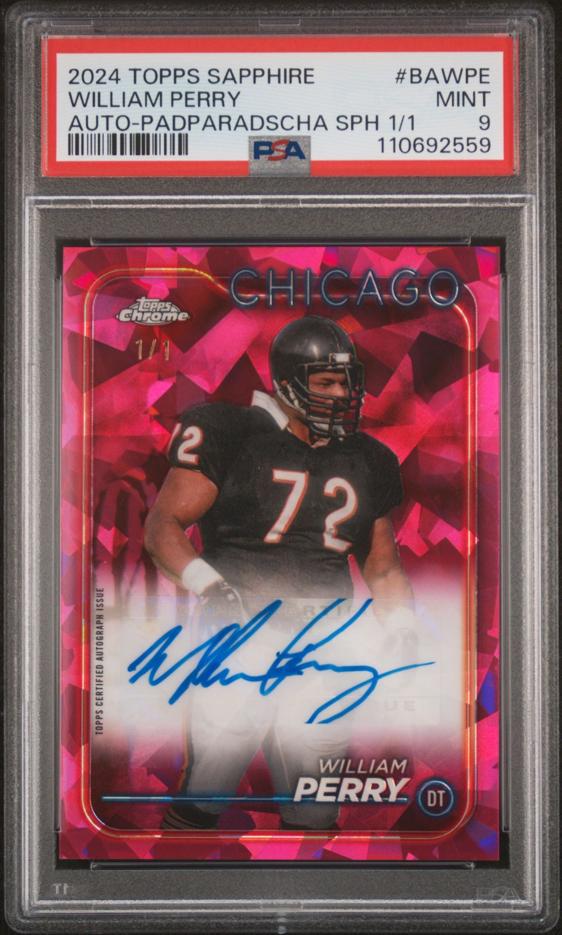 2024 Topps Chrome TOPPS CHROME SAPPHIRE AUTOGRAPHS PADPARADSCHA 1/1 #BAWPE William Perry front