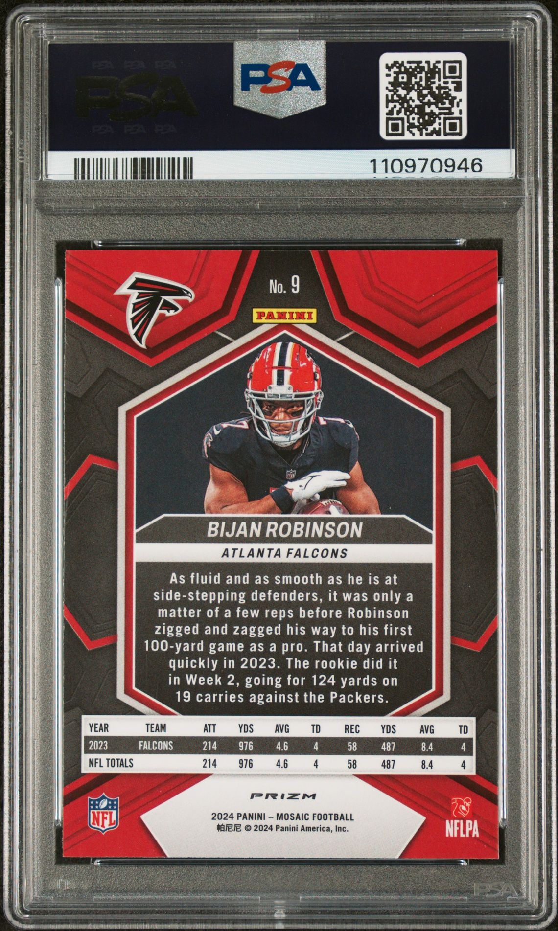 2024 Panini Mosaic Bijan Robinson #9 (Honeycomb) Gem Mt 10 back