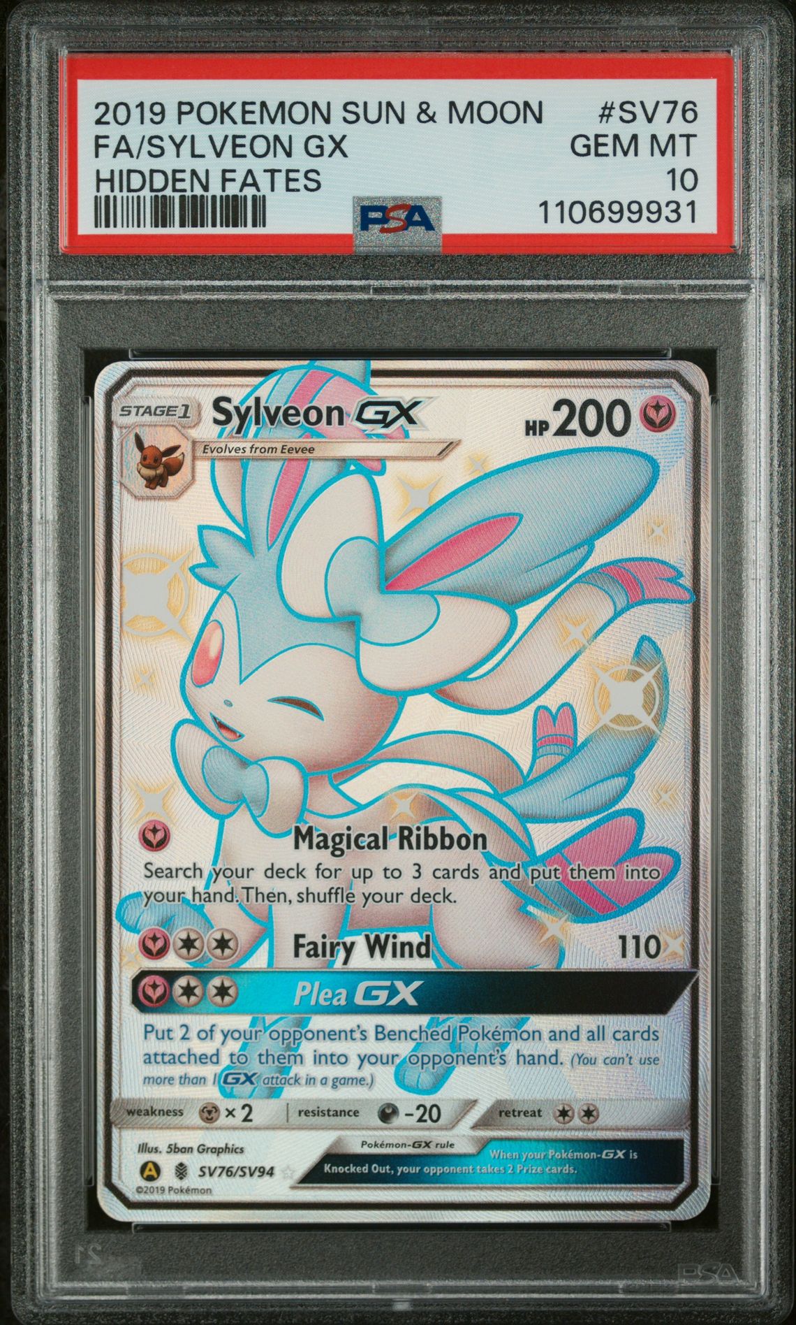 2019 Pokemon Sun & Moon Hidden Fates Fa/Sylveon Gx #Sv76 (Hidden Fates) Gem Mt 10 front