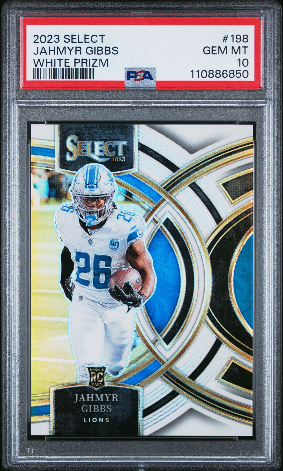 2023 Panini Select Jahmyr Gibbs #198 (White Prizm) Gem Mt 10 front