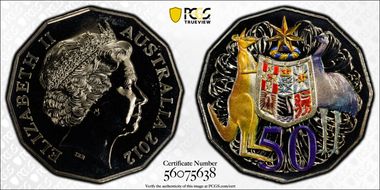 2012 50C Coat of Arms Colorized MS68