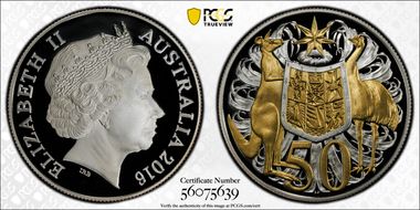 2016 50C Selective Gilt Silver 50th Ann. Decimal Currency PR69DCAM