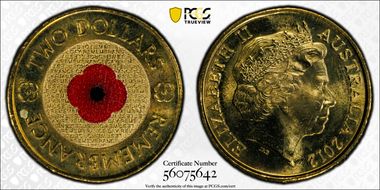2012 $2 Remembrance Day Colorized MS66