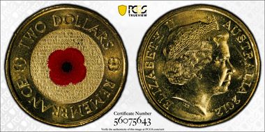 2012 $2 Remembrance Day Colorized MS65