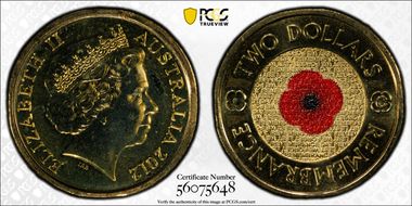 2012-C $2 Remembrance Day Colorized MS66