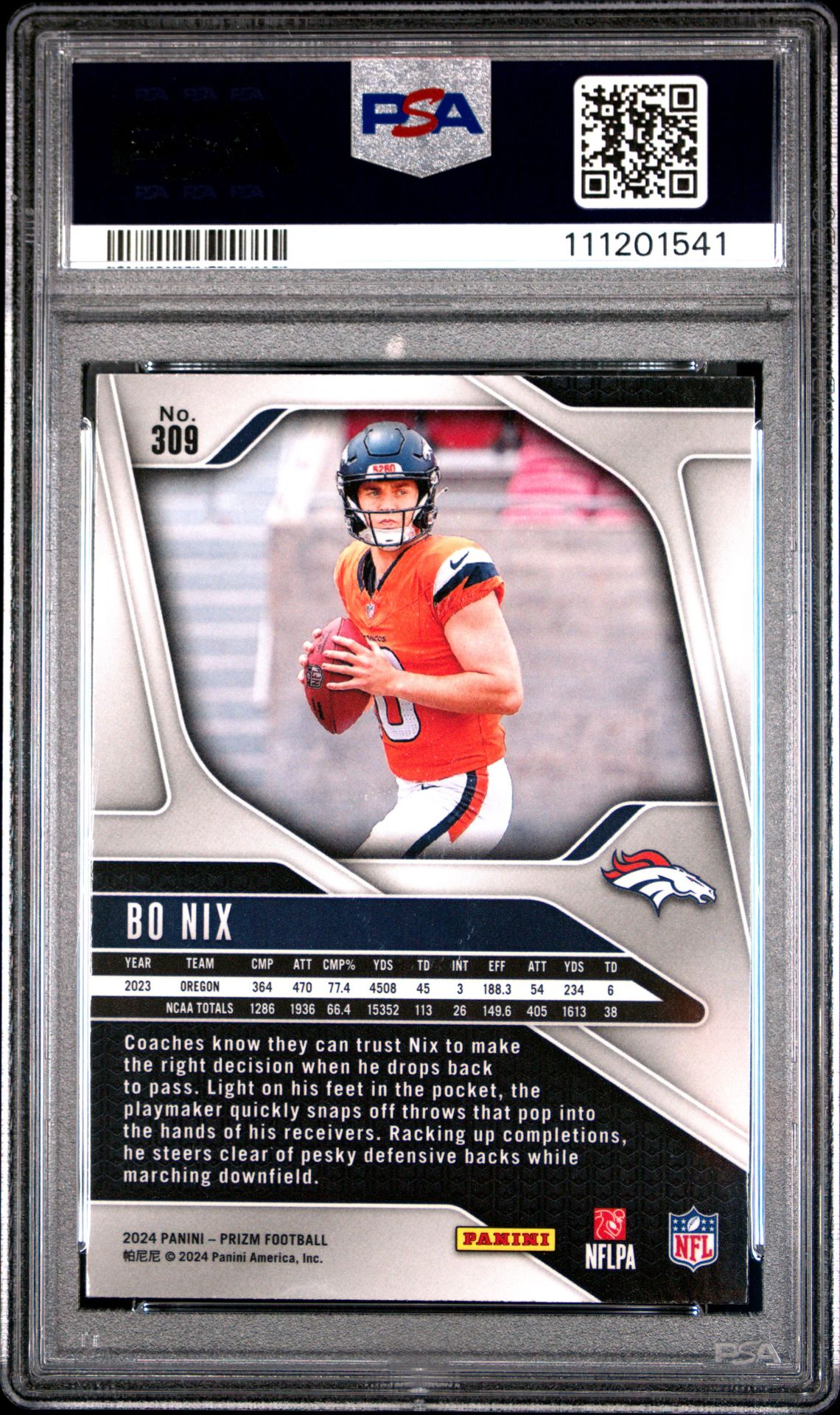 2024 Panini Prizm Bo Nix #309 Mint 9 back