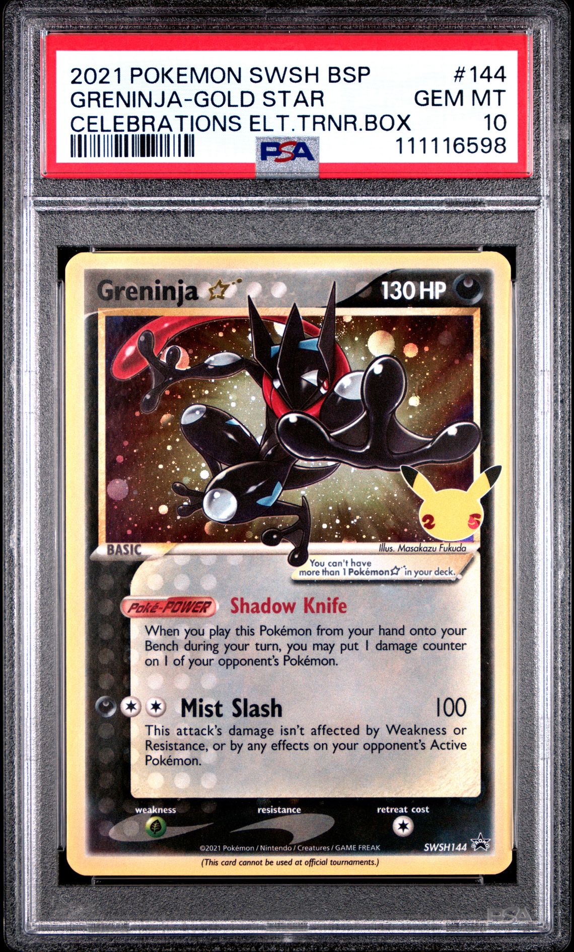 2021 Pokemon POKEMON SWSH BLACK STAR PROMO CELEBRATIONS ELT.TRNR.BOX #144 Greninja-Gold Star front