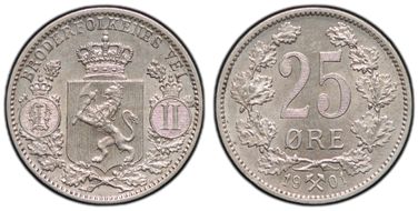 1901 25 Øre KM-360  Ag MS64