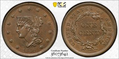 1840 1C N-3 Small Date MS63BN