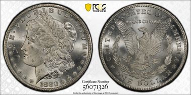 1880-CC $1 VAM 7, 8/7, Rev of 78 MS65