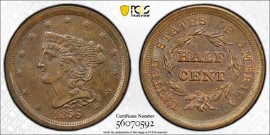 1856 1/2C MS64BN