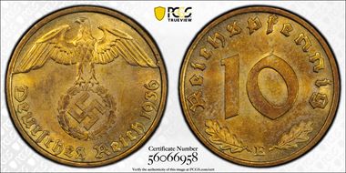 1936-E 10 Pfg J-364 MS63