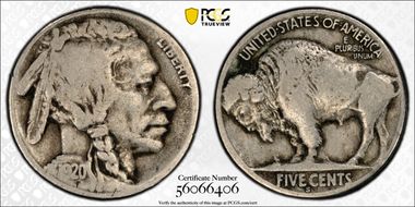 1920-S 5C 2 Feathers, FS-401 VG10