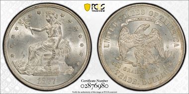 1877-S T$1 TDV-34, No Periods MS63