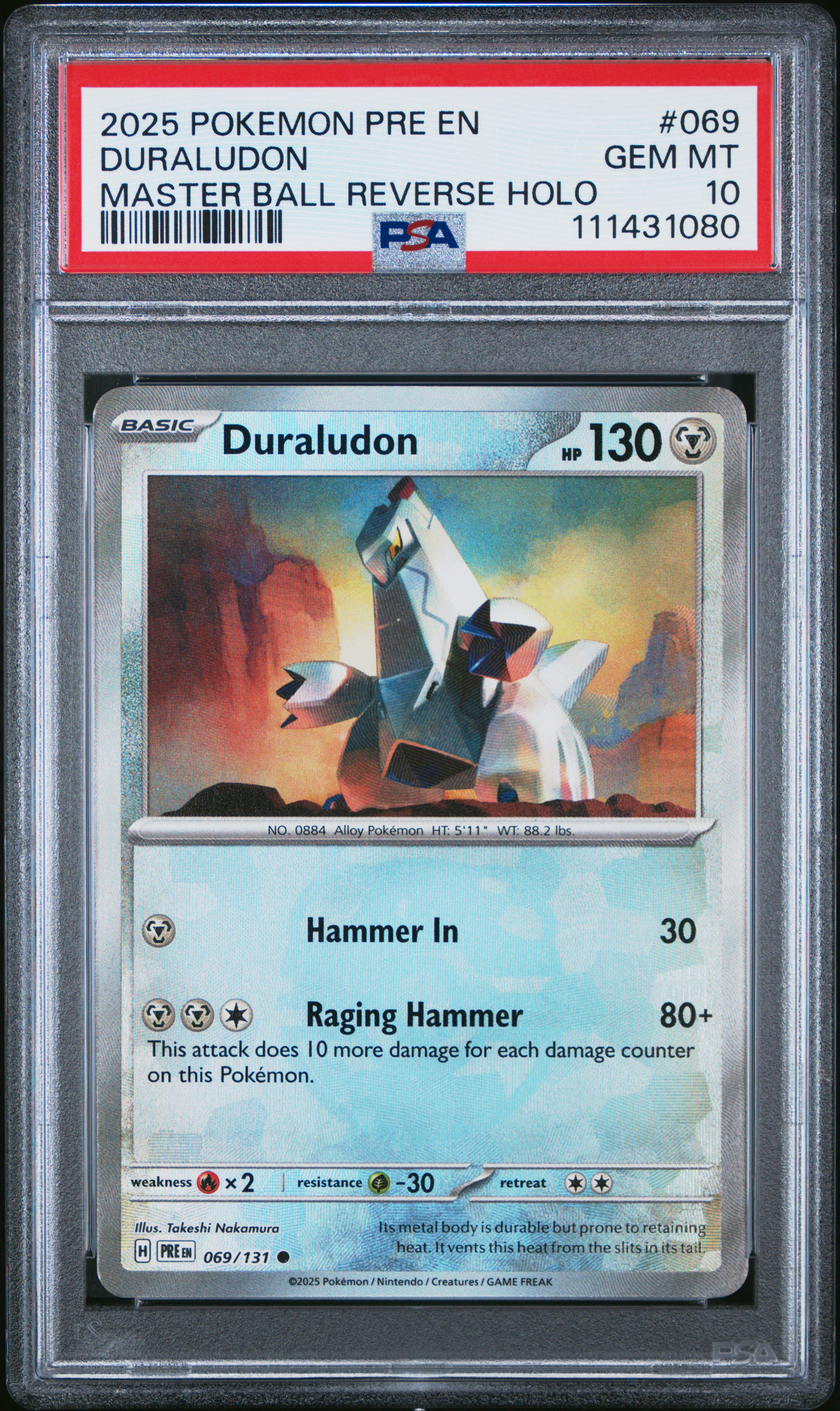 2025 #069 Duraludon Master Ball Reverse Holo PSA 10 Pre EN-Prismatic Evolutions