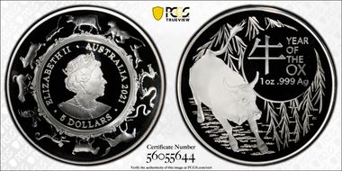 2021 $5 Year of the Ox Domed PR69DCAM