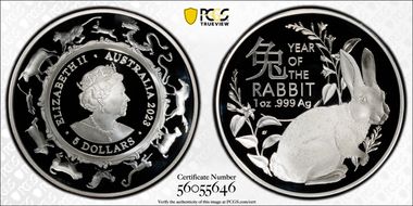 2023 $5 Year of the Rabbit Domed PR70DCAM