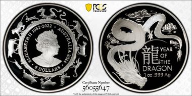 2024 $5 Year of the Dragon Domed Ag PR70DCAM