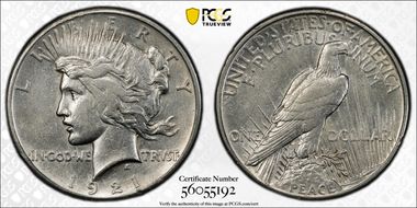 1921 $1 High Relief, Peace N1