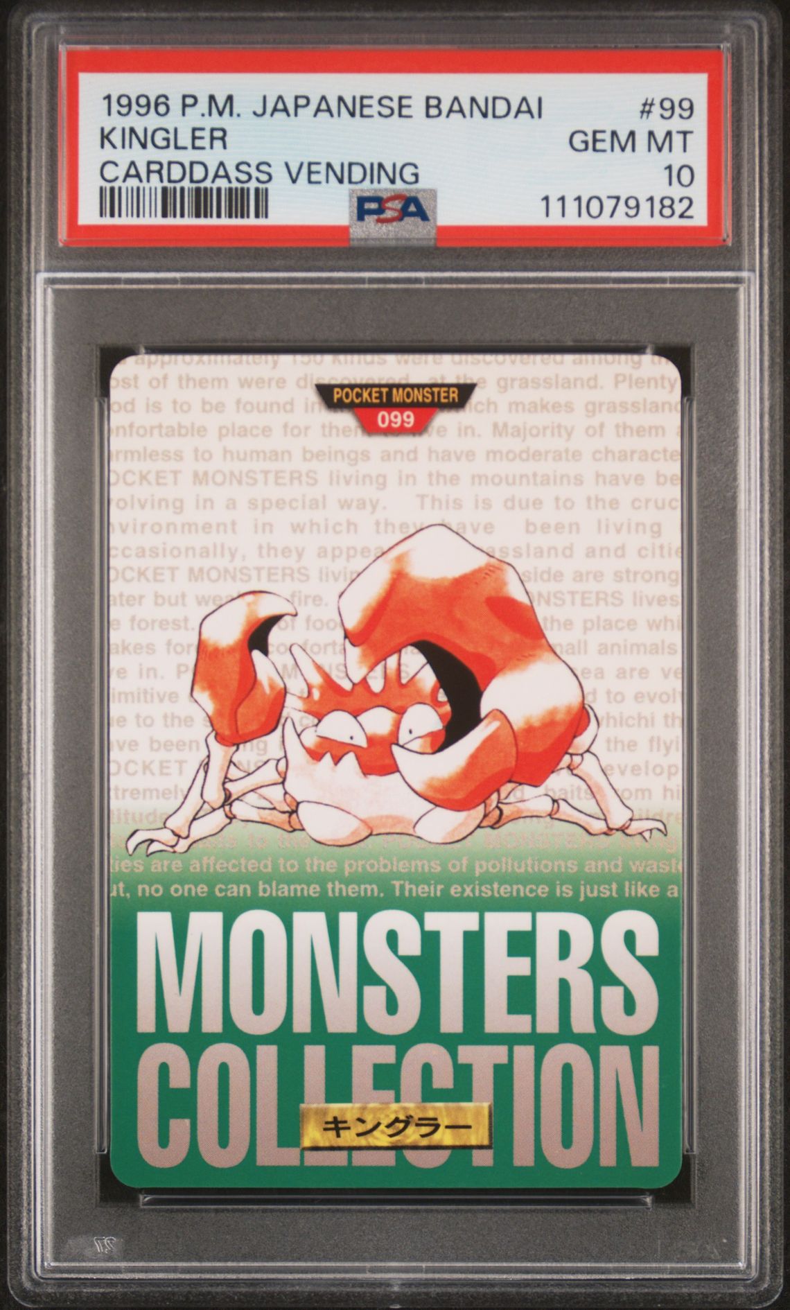 Kingler card, green version, PSA 10