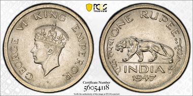 1947(L) Rupee SW-9.40 AU58