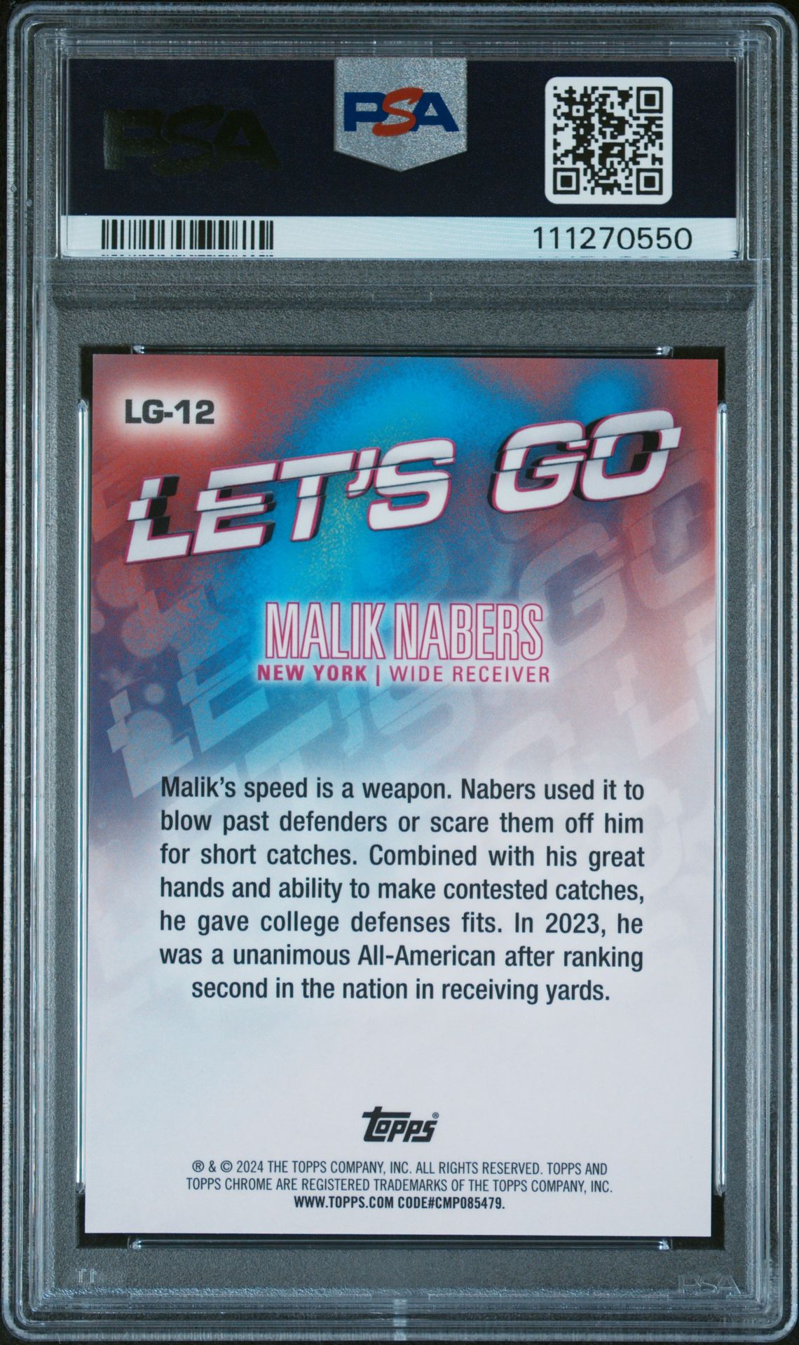 2024 Topps Chrome Let's Go! Malik Nabers #Lg12 Gem Mt 10 back