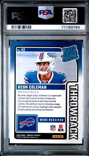 2024 Panini Donruss Rated Rookies Throwback Keon Coleman #42 Mint 9 back